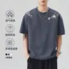 Camiseta Pesada Estilo Retro Americano para Hombre Shanggu con Bordado, Corte Holgado Cuello Redondo, Exclusivamente para Comercio Transfronterizo, Camiseta con Bordado Pesado para Hombre