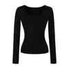 Camiseta de Manga Corta con Cuello Cuadrado de Moda para Mujer, Nueva Camisa Básica Ajustada para Otoño e Invierno, Top de Manga Larga de Color Sólido que Ceñe la Cintura