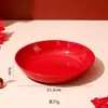 Prato Festive Vermelho para Osso Assado Casamento Ano Novo Prato Redondo Festivo Prato para Bolo Lanche Frutas Prato de Lanche Prato Pequeno
