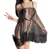 Qianai Bata de Noche Apasionada Transparente Tentación de Gato Traje de Baño Tres Puntos Encaje Falda con Tirantes Pijamas Sexys Talla Grande Ropa Interior Sexy