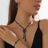 Juego de Collar y Aretes Transfronterizo Europeo y Americano para Novia Boda Simple Combinable Precioso Lujo Ligero Cadena Grabada Juego de Pedrería