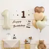 Juego de 10 Globos para Fiesta de Cumpleaños Estilo Ins, Globos de Foil de Número de 32 Pulgadas Color Crema, Pegatinas de Número de Fieltro