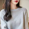 Suéter de Algodón Puro de Punto con Cuello Redondo y Bloques de Color, Estilo Coreano, Holgado, Adelgazante, Camisa Básica Simple, Tendencia de Moda para Mujer