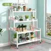 Soporte de Flores de Hierro Forjado de Múltiples Niveles para Balcón de Pie con Ruedas Estante Móvil para Macetas Estante de Almacenamiento de Plantas para Exterior e Interior Venta al por Mayor Transfronteriza