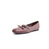 Jumei Roxo Fumaça Couro Texturizado Laço Mary Jane Primavera 2025 Sapatos Planos Bico Quadrado Couro Genuíno Camada Única Tamanho Feminino