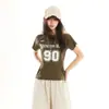 Jersey deportivo retro, tendencia de verano, nueva camiseta de manga corta raglán con cuello redondo para mujer, top ajustado de verano para chica popular
