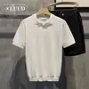 Camisa Polo Tricô Manga Curta para Homem com Gola Polo, Decote V, Textura Estilo Old Money, Seda de Gelo, Verão, Atacado de Fábrica Transfronteiriço