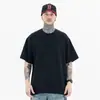 Camiseta Europeia Transfronteiriça 260g Manga Curta Algodão Puro Corte Solto Oversized Tendência Marca Masculina Ombro Caído com Estampa