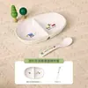 Tigela e Colher para Comida de Bebê Hill's Simple Style Carro de Desenho Animado Prato Dividido Anti-Queda Conjunto de Louça Infantil de Melamina
