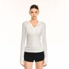 Camiseta con Capucha de Manga Larga Blanca Ajustada Corta para Mujer, Cuello en V Abierto a la Mitad con Botones, Estilo Hot Girl Americano, Otoño, Ins