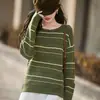 Suéter de punto casual a rayas para mujer, algodón puro, cuello redondo, hombros caídos, corte holgado, simple y versátil para el uso diario, mangas largas, estilo pullover