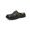 Mocasines de Piel de Vaca de Primera Capa para Mujer, Sandalias Semi-Cubiertas, Nuevo Estilo de Verano, Hebilla de Cuero Genuino, Punta Redonda, Sandalias de Tacón Bajo para Mujer