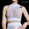 Top Transparente Brillante Qinghe 912, Medias Finas Sexys, Camiseta sin Mangas Ajustada, Lencería Erótica Femenina Sin Costuras Brillante