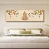 Pintura Decorativa de Cabecera para Dormitorio de Calabaza de Fortuna y Prosperidad, Rollo Horizontal Largo con Caquis para Buena Suerte, Arte de Pared Auspicioso Estilo Chino para Habitación de Invitados