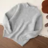 Nuevo suéter de lana pura para niños, grueso, con dobladillo enrollado, cuello alto medio, camiseta interior de punto unisex, suéter pullover para bebé