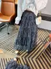 Saia Midi Elegante Retro de Cintura Alta Evasê para Mulheres Verão Franzida Plissada Floral