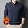 Ropa nueva para hombres de mediana edad y mayores, con forro polar, engrosada, camiseta transpirable, otoño e invierno, cuello camisero, camiseta POLO de manga larga, top casual holgado