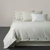 Juego de Cuatro Piezas de Algodón y Lino sin Teñir con Botón de Coco, Algodón Puro, Color Sólido, Funda Nórdica Suave y Cómoda, Ropa de Cama para Casa de Huéspedes, Cómodo y Transpirable