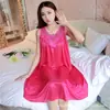 Pijama de seda gelada estilo coreano de verão vestido de noite para menina cheinha tamanho plus size feminino alça fina seda artificial fino verão solto roupa de casa