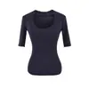 Top de Estilo Puro Deseo con Cuello en U Grande y Mangas Medias, Verano Lyocell Fresco al Tacto con Flecos Ajustado Adelgazante Camiseta Base