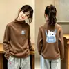 2026 Top de Forro Polar Otoño/Invierno para Niñas Medianas y Grandes Camiseta Elegante de Manga Larga Versátil Prenda Base Moda Cuello Alto Ropa Interior