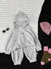 Conjunto de sudadera con capucha de pequeño monstruo estilo coreano para niños, conjunto deportivo casual de dos piezas con pantalones jogger para primavera y otoño, para niños y niñas