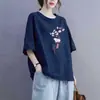 Camiseta de Manga Curta Estilo Chinês Novo para Comércio Exterior Transfronteiriço, Blusa Solta Plus Size para Mulheres Curvilíneas, Esconde a Barriga, Efeito Emagrecedor