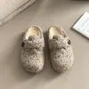 Zapatos de Algodón Estilo Birkenstock que Aumentan la Altura, Zapatos Mary Jane Peludos de Felpa Gris Francés para Mujer, Nueva Ropa de Abrigo Otoño e Invierno 2025
