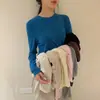 Camiseta de Manga Longa com Gola Redonda Estilo Coreano Du Xiaozhai para Mulheres, Camiseta Básica Solta e Confortável, Top Simples para Outono/Inverno