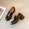 En Stock~2026 Nuevo Estilo Estilo Británico Mocasines de Suela Gruesa para Mujer, Versátiles para el Trabajo Diario, Punta Redonda Retro Tacón Grueso Zapatos de Piel