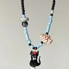 Colar Pingente de Gato com Contas Coloridas Dopamina Moda Simples Personalidade Delicado Doce Versátil Colar Infantil para Mulheres