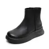 Botas de Couro de Vaca de Primeira Camada com Sola Grossa para Mulheres 2025 Outono e Inverno Novas Botas Curtas Retrô de Bico Redondo Botas Confortáveis de Couro Genuíno