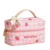 Bolsa de Cosméticos Grande de Nuevo Estilo Ins con Cuadros de Fresas, Estilo Lindo, Bolso de Hombro, Bolso de Mano, Neceser