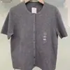 Colección Vestidor Primavera/Verano Encaje Cuello Redondo Tejido de Punto Manga Corta de un Solo Botón Suéter de Punto Top Corto para Mujer 482978