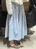 Falda de cuadros azul cielo holgada estilo coreano para adelgazar, modelo 2026 para mujeres petite, falda de retazos con dobladillo grande, falda larga de línea A