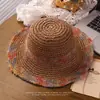 Sombrero de Protección Solar para Mujer Verano Colorido Tejido de Paja Vacaciones en la Costa Transpirable Calado Ala Ancha Sombrero de Sol Anti-UV