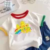 Camiseta de Algodón Puro de Manga Corta T2026 Verano Nuevo Color Bloqueado para Niños Mayores, Camiseta Base Fina de Cuello Redondo Estilo Coreano para Bebés