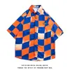Camisa de Manga Corta a Cuadros con Estampado Floral para Hombre Verano 2026 Nueva Camisa de Media Manga Hombro Caído Manga de Cinco Puntos Camisa de Pareja Niñas Moderna