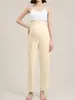 Calça de casa reta cropped simples para maternidade, tecido de malha respirável, caimento solto e confortável, calça de maternidade para o dia a dia