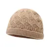 Gorro de tricô jacquard com padrão de losangos vintage para outono e inverno, chapéu de lã quente para atividades ao ar livre, gorro simples de cor sólida com barra dobrada