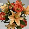 Fornecimento direto da fábrica rosa simulação Lírio 9 rosas buquê de flores artificiais adereços de palco de casamento decoração flores artificiais simulação