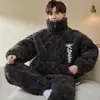 Pijama Engrosado de Invierno con Forro de Polar Acolchado de Tres Capas Coral Fleece Franela Otoño e Invierno Ropa de Casa Cálida para Hombre traje