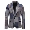 Jaqueta de terno masculina de mistura de lã Amazon transfronteiriça, design color-block moderno, estilo retrô, fecho de um botão