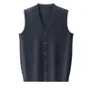 Colete de tricô masculino transfronteiriço para outono e inverno, colete cardigã masculino de malha com bolsos, mistura de lã, casual de negócios