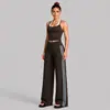 Conjunto de roupas fitness transfronteiriço, conjunto de colete esportivo color block de secagem rápida, conjunto de calças retas soltas para corrida ao ar livre, yoga e fitness