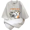 Seda de leche moderna y divertida estampado de gato trabajador manga corta moda versátil nuevo top holgado para pareja para hombres y mujeres
