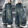 Pantalones de otoño con graffiti para niños, nuevo estilo 2026, jeans casuales para niños mayores, pantalones largos de otoño para niños, transfronterizo