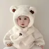 Conjunto de gorro y bufanda para niños, forrado de polar y engrosado para invierno, gorro con orejeras para bebé, conjunto a prueba de viento y cálido para niños y niñas