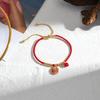 Pulseira Trançada de Corda Vermelha Ajustável Zodíaco Touro Banhada a Ouro Zircônia Pingente de Cereja Pulseira Feminina Literária Artesanal
