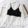 Chaleco Tejido a Crochet con Calados para Mujer Otoño Temprano Nuevo Estilo Hong Kong Tirantes Finos Ropa Exterior Estudiante Top Corto Tendencia